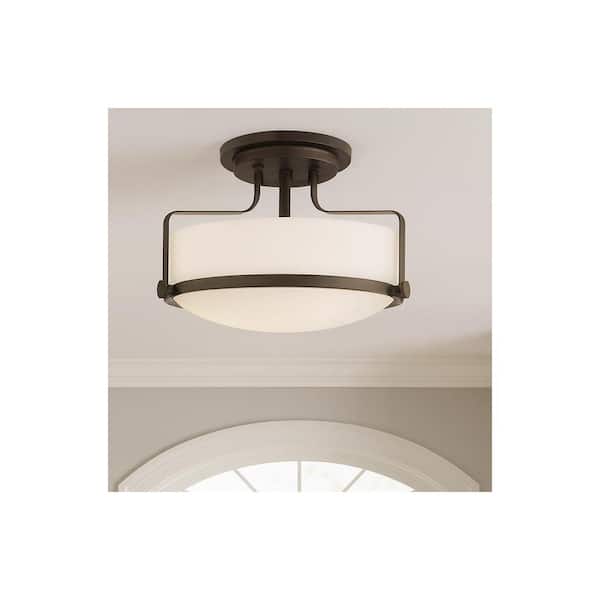 HINKLEY - Hinkley Harper Medium Semi-Flush Mount Ceiling Light, Oil Rubbed Bronze + Etched Opal Glass