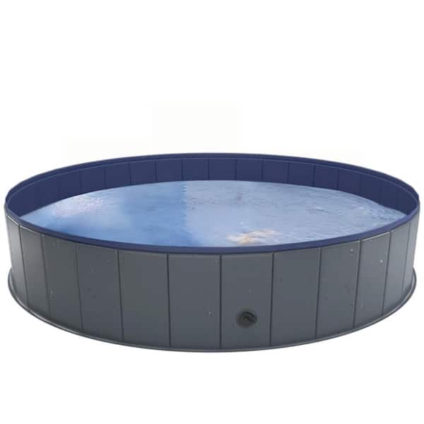 64x12in Foldable Collapsible Plastic Dog Pool,Portable Wading/Bath Tub for Large Pets, Indoor/Outdoor Use,Gray