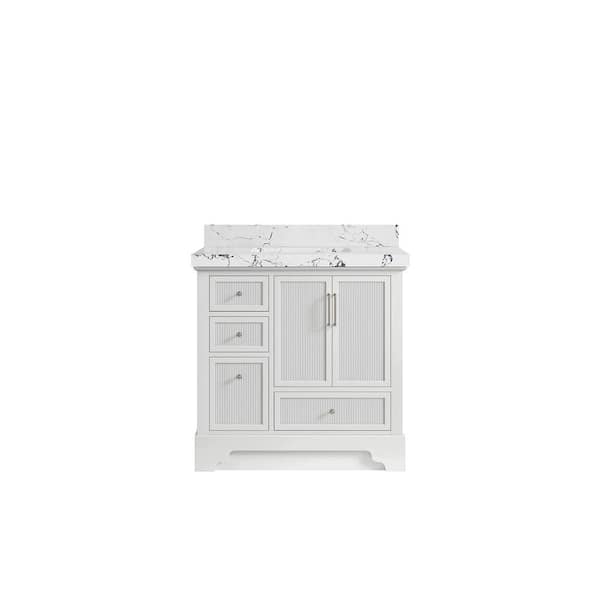 Willow Collections Alys 36 in. W x 22 in. D x 36 in. H Single Sink Bath Vanity Center in White with 2" Viola Night Quartz Top