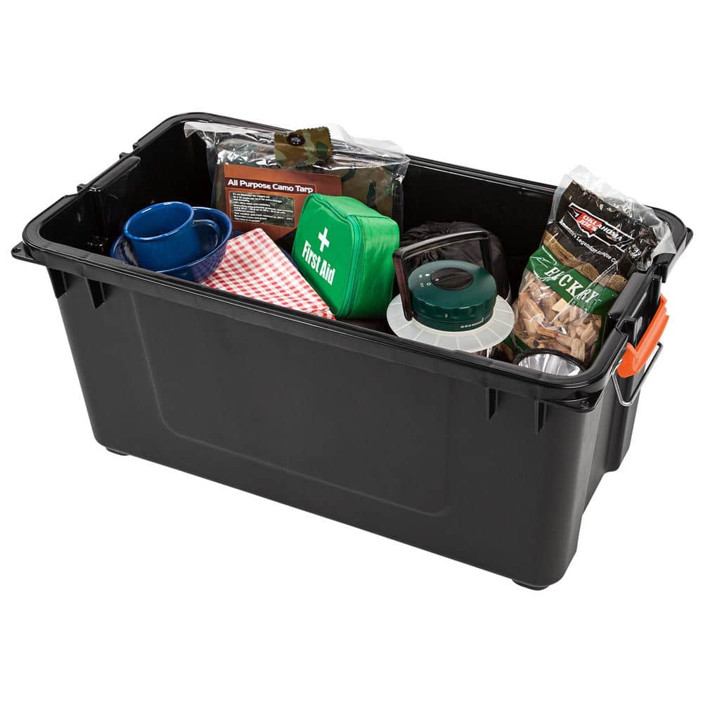 21 Gallon Black and Orange Heavy-Duty Plastic Storage Bins, 3 Pack