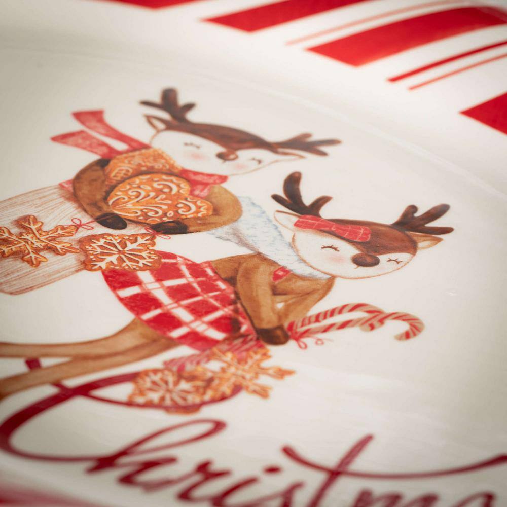 14.75" Red and White Ceramic Merry Christmas Platter