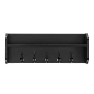 25 in. Black Entryway Utility Wall Shelf with Hooks