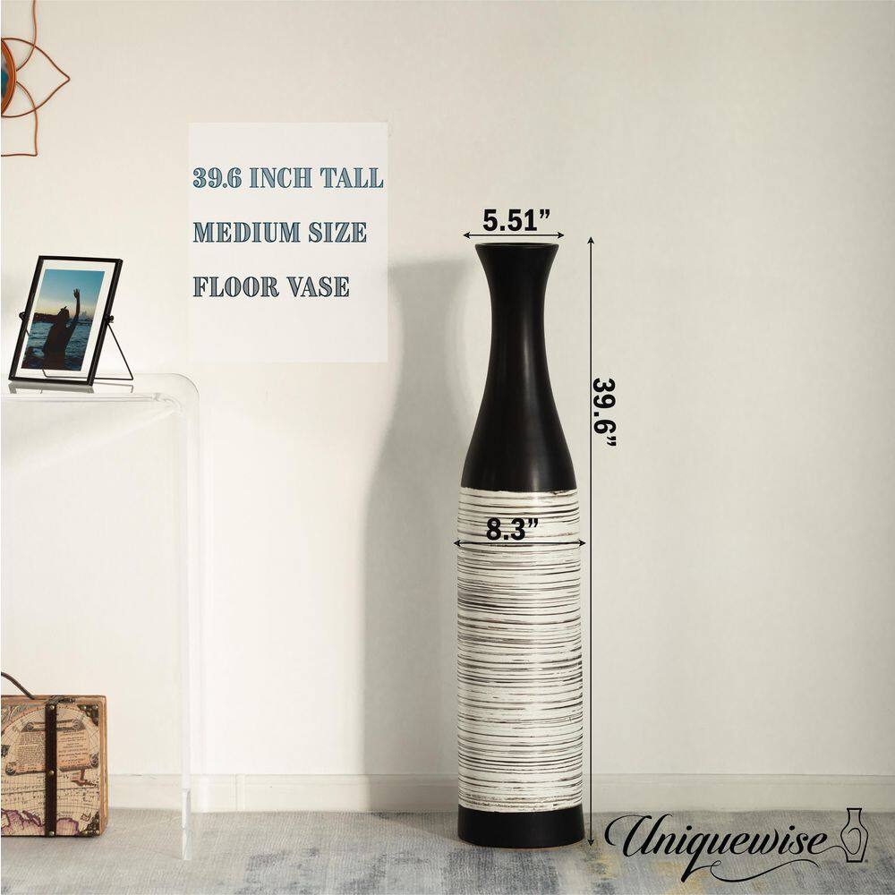 Handcrafted Black and White Ceramic Bottle-Shaped Floor Vase