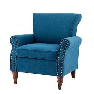Cythnus Traditional Navy Nailhead Trim Upholstered Accent Armchair with Wood Legs
