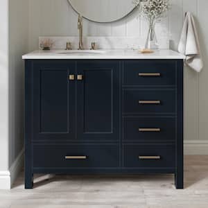 Cambridge 43 in. W x 22 in. D x 35.25 in. H Vanity in Midnight Blue with Carrara White Marble Vanity Top with Basin