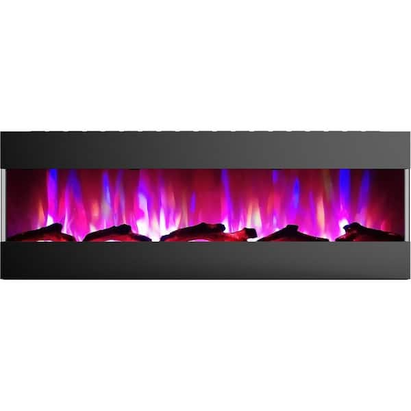 Cambridge 60 in. Wall Mounted Electric Fireplace with Logs and LED Color Changing Display in Black