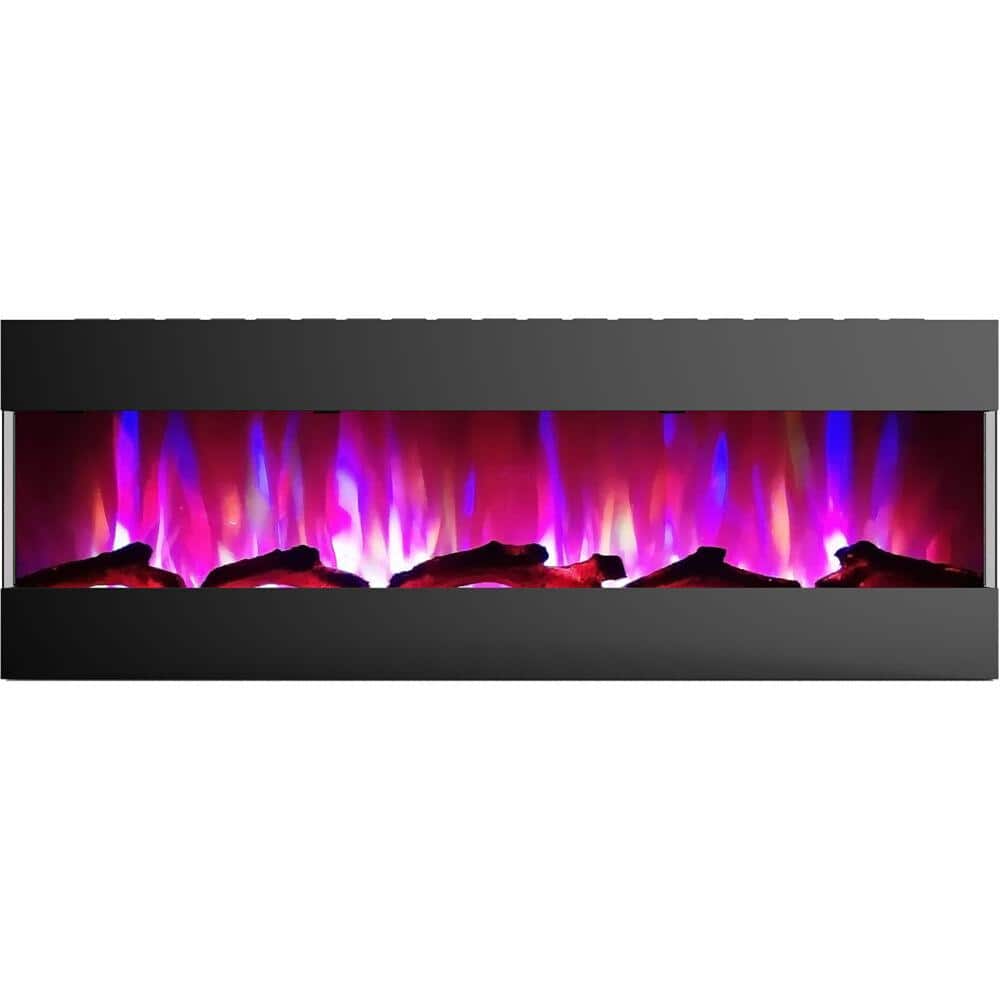 60 in. Wall Mounted Electric Fireplace with Logs and LED Color Changing Display in Black -  Cambridge, CAM60RECWMEF-2BLK