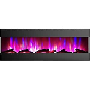 60 in. Wall Mounted Electric Fireplace with Logs and LED Color Changing Display in Black