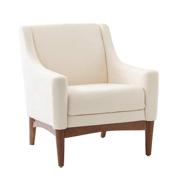 JAYDEN CREATION Gerald 30 in. Ivory Polyester Arm Chair with Solid Wooden Legs