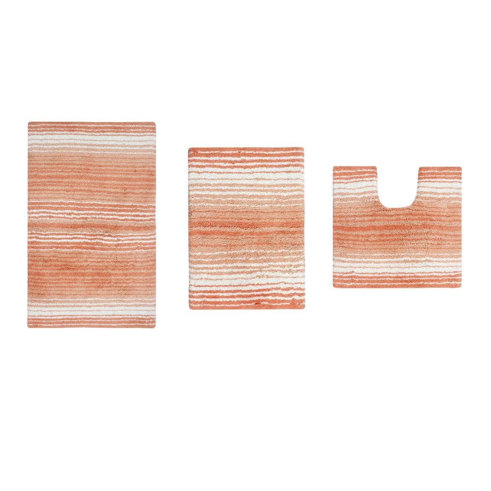Coral Cotton 3-Piece Bathroom Rug Set with Contour