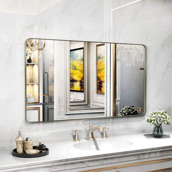 48 in. W x 40 in. H Premium Aluminum Framed Rectangular Bathroom Vanity Wall Mirror in Bronze