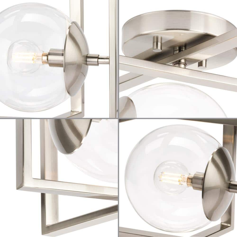 Brushed Nickel Semi-Flush Mount with Clear Globe Shade