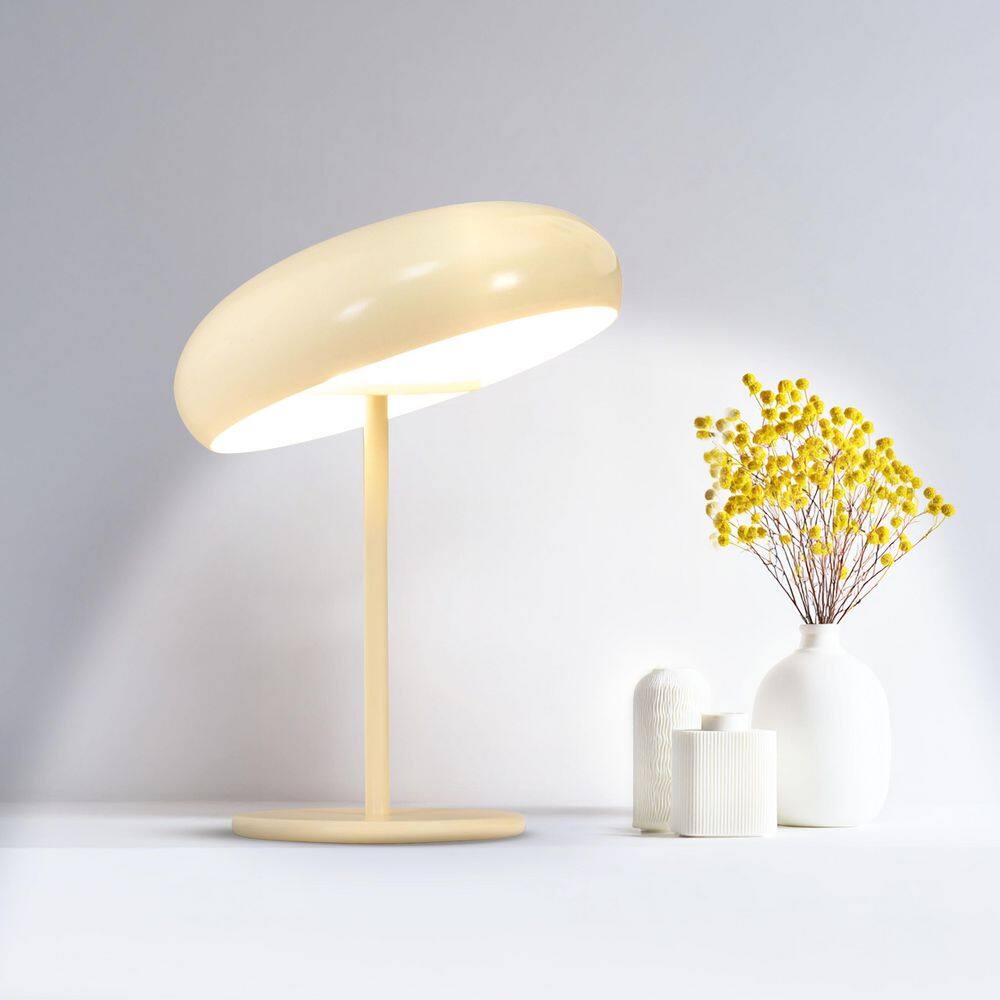 Ayla LED Glossy Off-White Cream Ceramic Modern Industrial Round Dome Dimmable Bedside Nightstand Desk Lamp