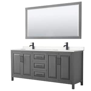 80 in. W x 22 in. D x 35.75 in. H Double Bath Vanity in Dark Gray with Carrara Cultured Marble Top and 70 in. Mirror