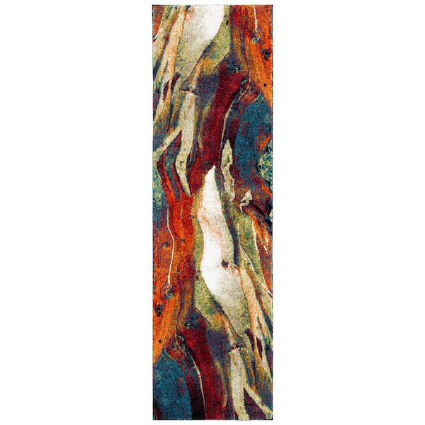 Glacier 2 ft. x 12 ft. Red/Green Abstract Runner Rug