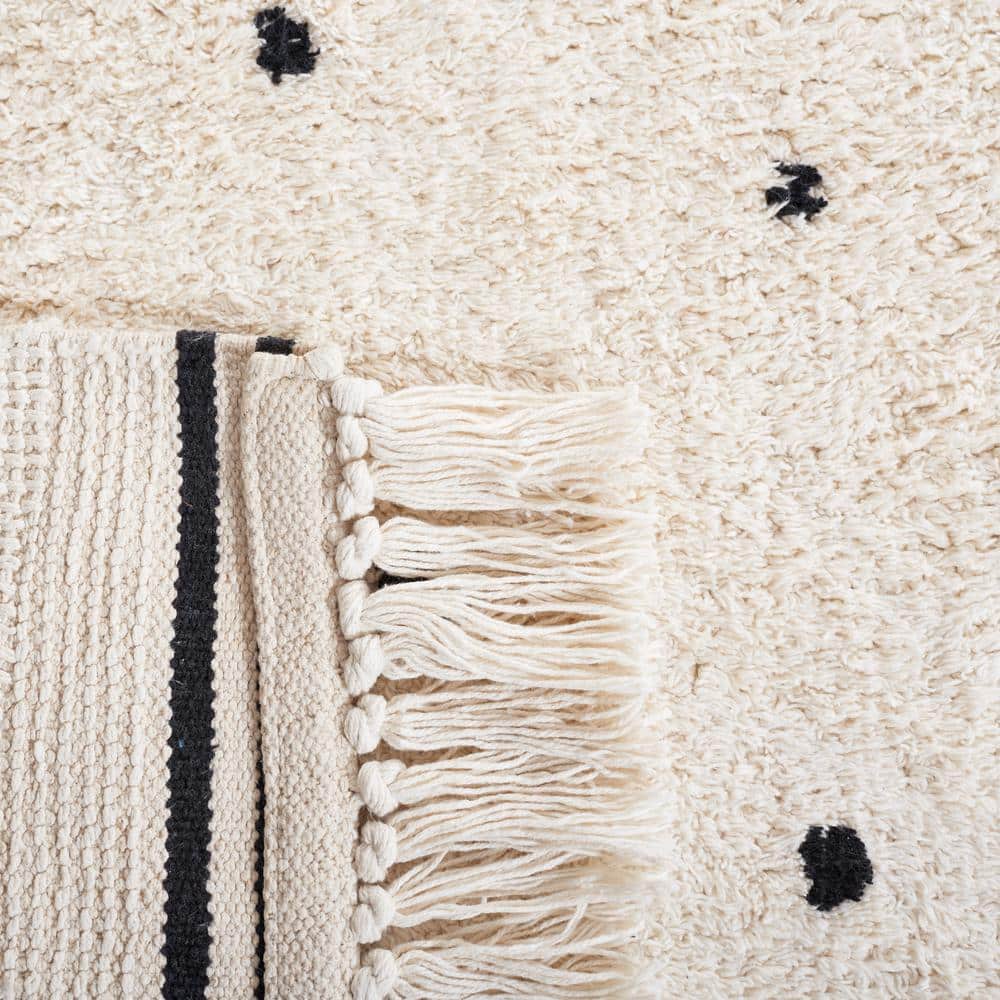 Ivory and Black Cotton Polka Dot Washable Square Rug, 6' x 6'