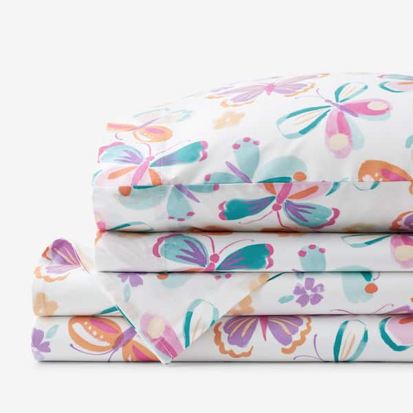 The Company Store Company Kids Butterflies Organic Cotton Percale Multi Cotton Twin Sheet Set