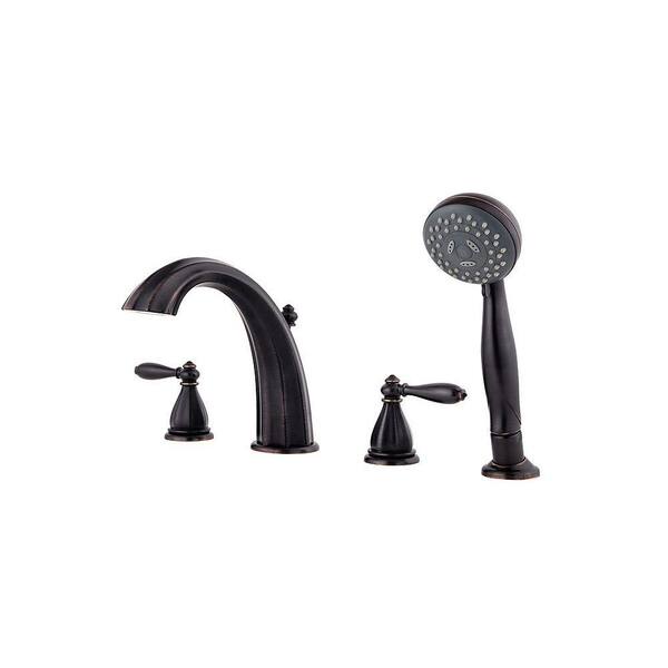 Pfister Portola 2-Handle Deck Mount Roman Tub Faucet with Handshower Trim Kit in Tuscan Bronze (Valve Not Included)