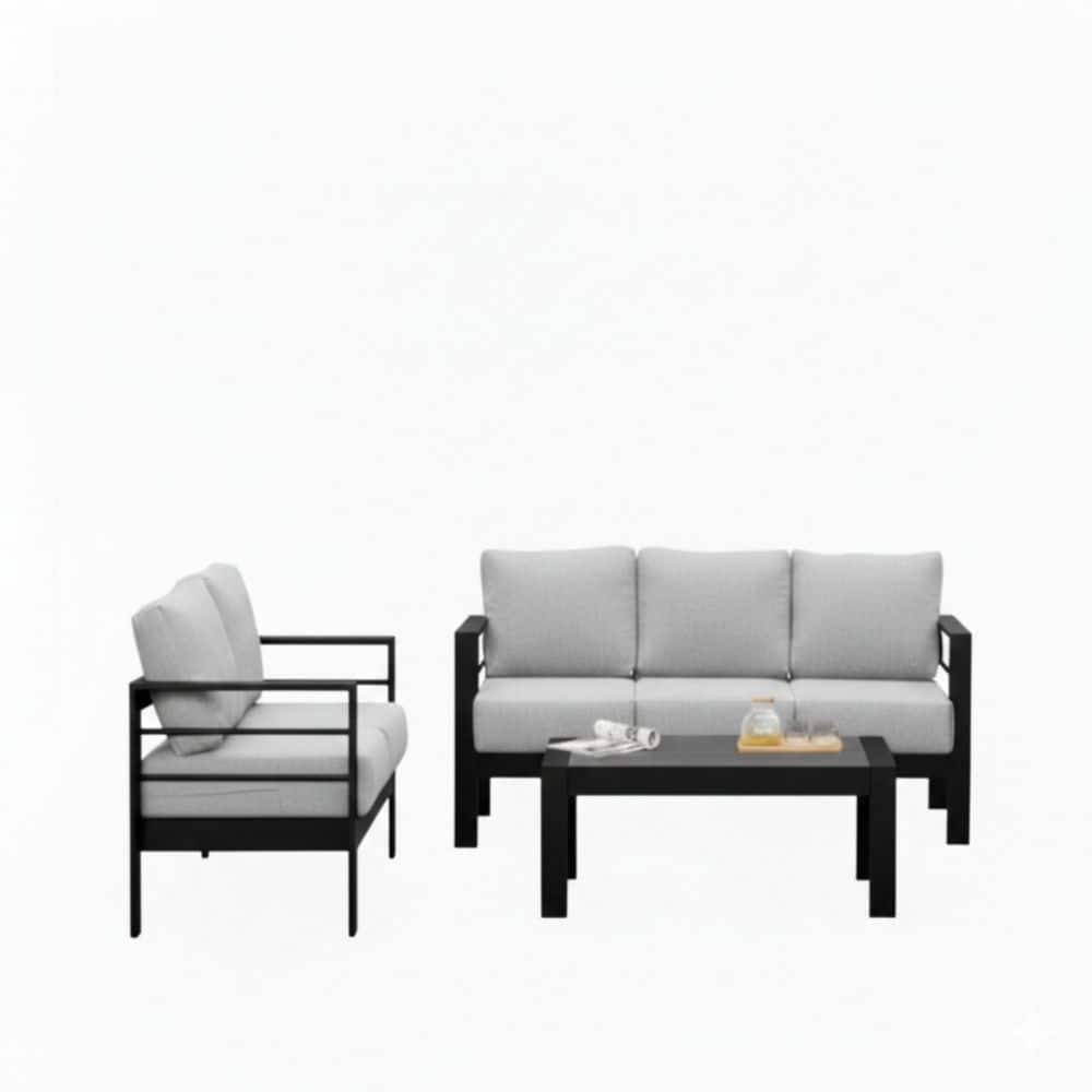 Black 3-Piece Aluminum Outdoor Sectional Set with Light Gray Cushions durable construction price history on PriceWatchPro