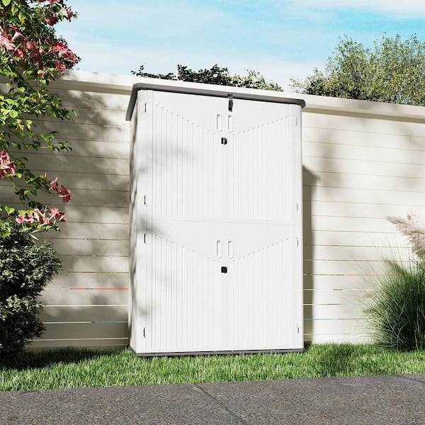 4.3 ft. W x 2.4 ft. Durable Resin Plastic Storage Shed with Metal Shelves
