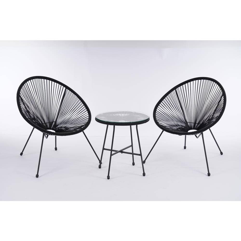 3-Piece Wicker Patio Conversation Set Egg Chair Set Black