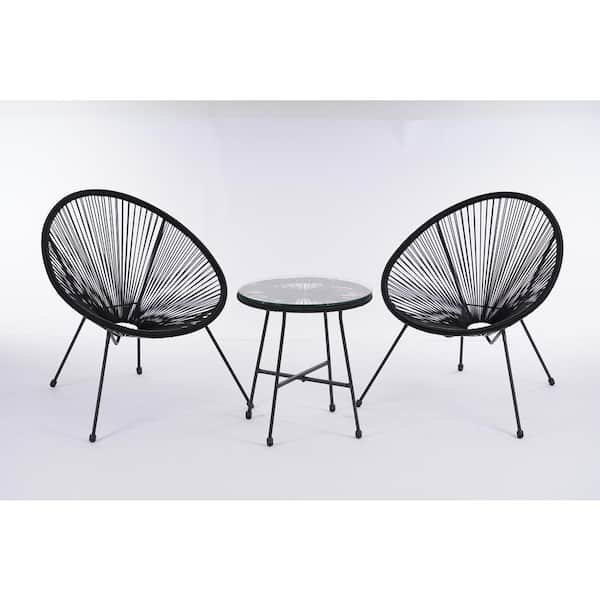 Unbranded 3-Piece Wicker Patio Conversation Set Egg Chair Set Black