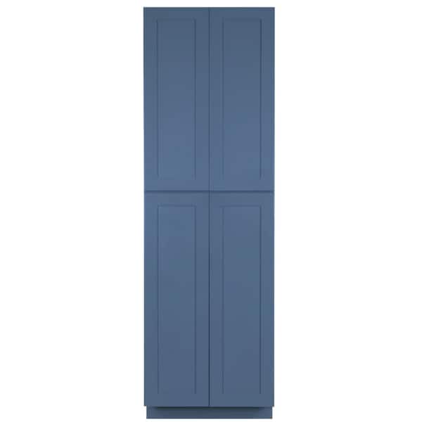 LIFEART CABINETRY Lancaster Blue Plywood Shaker Stock Assembled Tall Pantry Kitchen Cabinet 30 in. W x 90 in. D H x 27 in. D