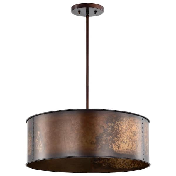 Kettle 60-Watt 4-Light Weathered Brass Drum Pendant Light and No Bulbs Included