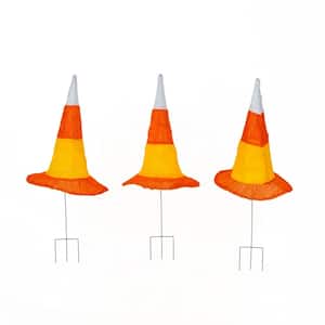 23 in. Pre-Lit Candy Corn Witch's Hat Yard Stakes