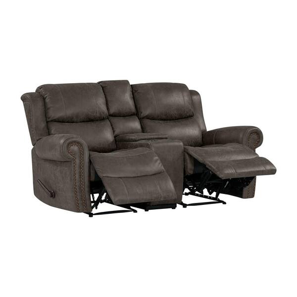  Distressed Fog Gray Faux Leather 2-Seat Rolled Arm Wall Hugger Recliner Loveseat with Power Storage Console