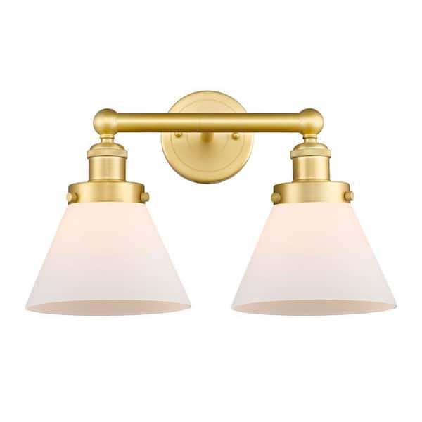 Cone 16.75 in. 2-Light Satin Gold Vanity Light with Glass Shade