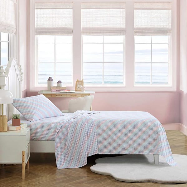 Nautica Oswald Hearts 4-Piece Pink/Lavendar/Aqua Microfiber Full Sheet Set