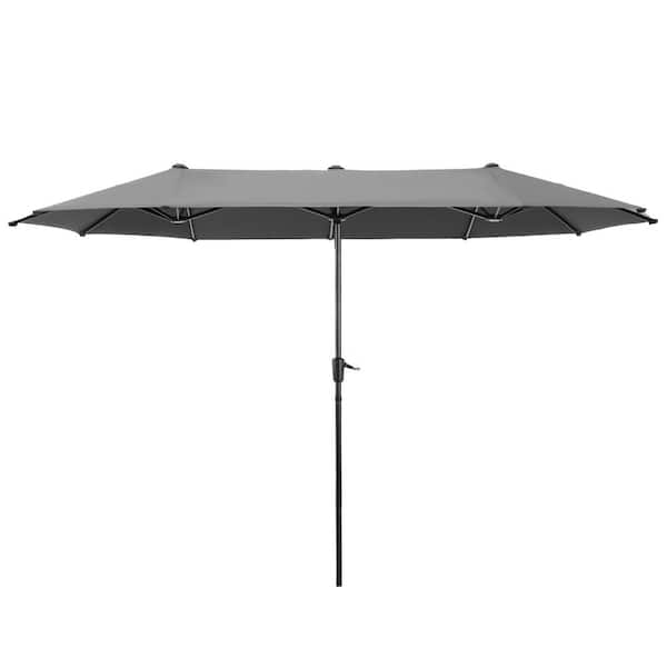 PHI VILLA 13 ft. Market Patio Umbrella 2-Side in Gray