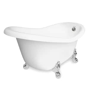 60 in. AcraStone Acrylic Slipper Clawfoot Non-Whirlpool Bathtub in White with Large Ball and Claw Feet in Chrome