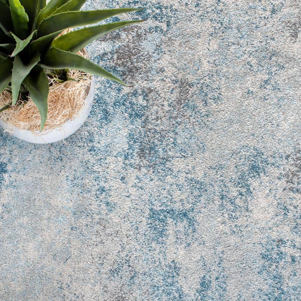 Ivory and Blue Abstract Square Reversible Area Rug