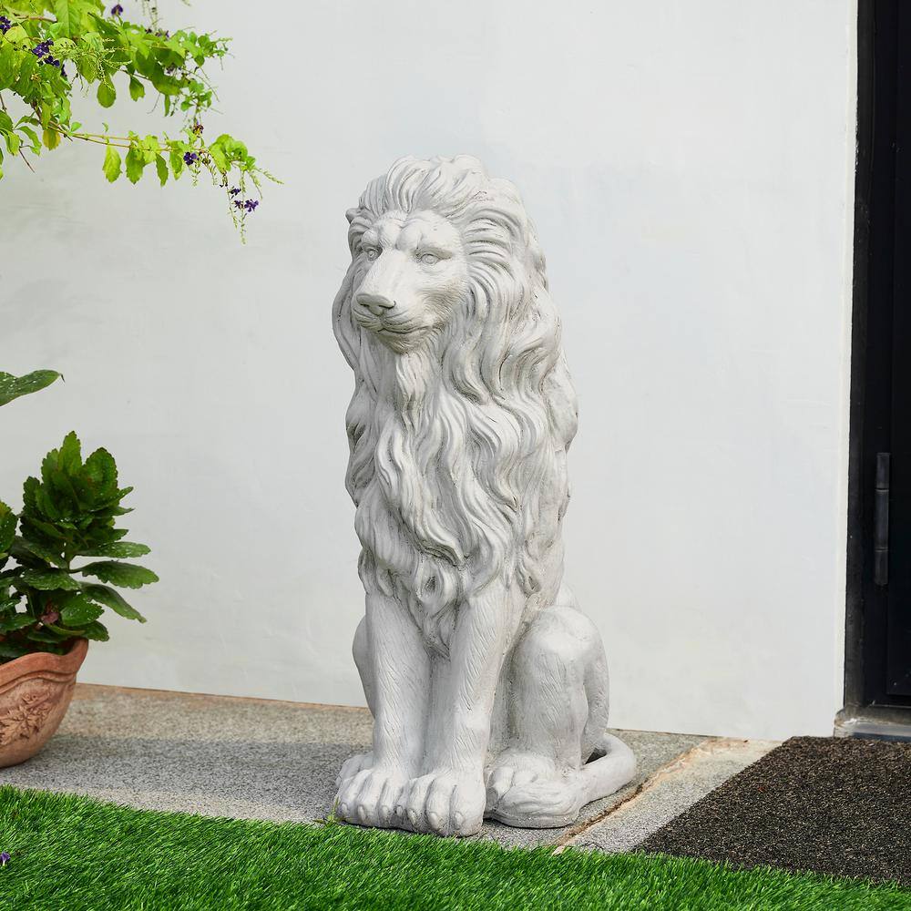 27.75" White Faux Stone Guardian Lion Garden Statue