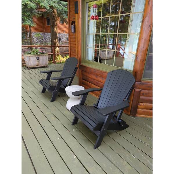 DuraWeather Poly Black King Size Folding Adirondack Chair DW211