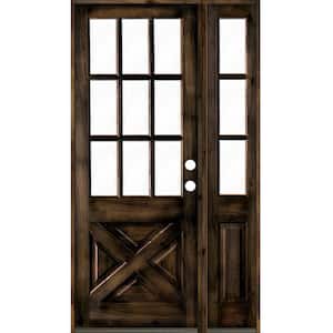 46 in. x 96 in. Knotty Alder 2-Panel Left-Hand/Inswing Clear Glass Black Stain Wood Prehung Front Door w/Right Sidelite
