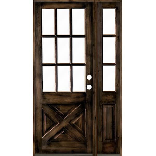 Krosswood Doors 50 in. x 96 in. Knotty Alder 2 Panel Left-Hand/Inswing Clear Glass Black Stain Wood Prehung Front Door w/Right Sidelite