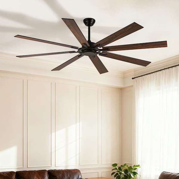 72 in. Indoor/Outdoor Black 6-Speed Black Blades 3-Size Downrod Mount Standard Ceiling Fan with Remote Control