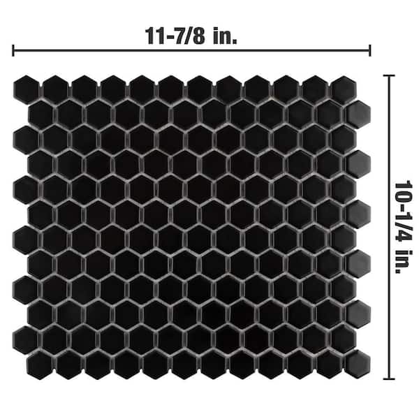 Merola Tile Metro Hex Matte Black 10-1/4 in. x 11-7/8 in. x 5 mm Porcelain Mosaic Tile (8.65 sq. ft. /Case)