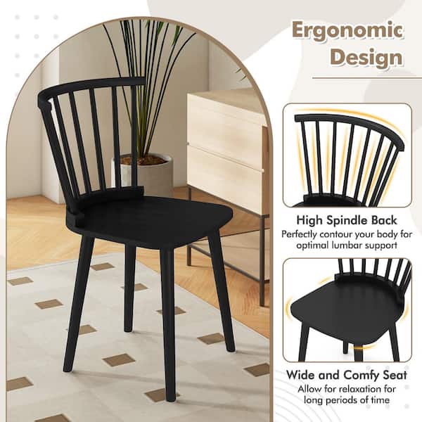 Gymax Black Wood Frame Dining Chair Windsor High Spindle Back