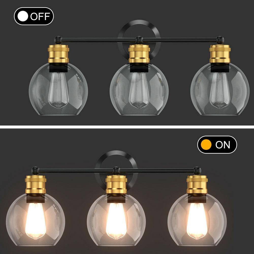 Black and Gold 24.5" Modern 3-Light Vanity Sconce with Clear Glass Shades