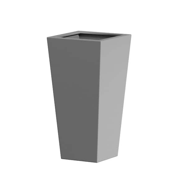 15 in. L x 15 in. W x 30 in. H Gray Metal Tapered Planter with Drainage Hole and Rubber Plug