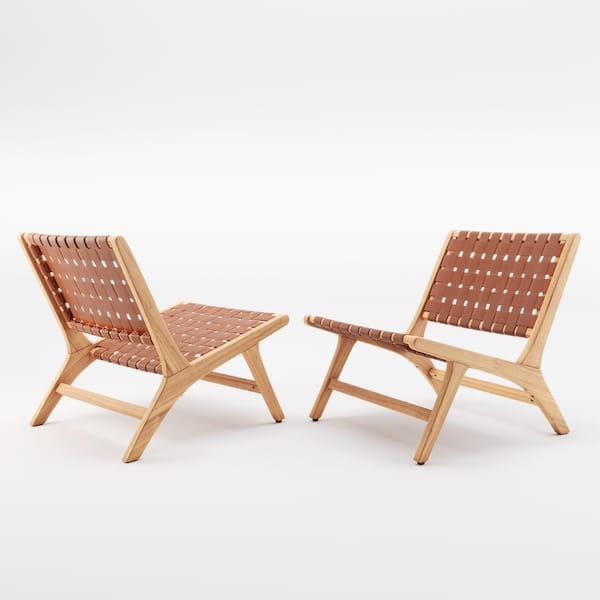 LUE BONA 26 in. Wide Side Chair Leather Brown (Set of 2)