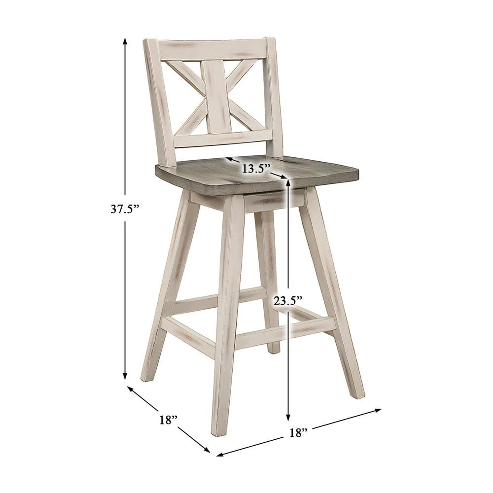 White and Gray Swivel Wood Counter Stools, 18" Wide