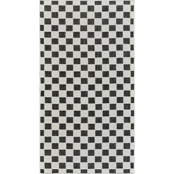 Maise Black White 3 ft. x 5 ft. Modern Checkered Indoor Doormat Runner Rug
