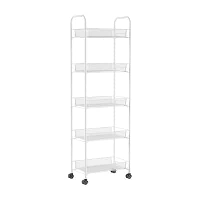 5-Tier Metal Wheeled Narrow Storage Shelf Organizer Cart