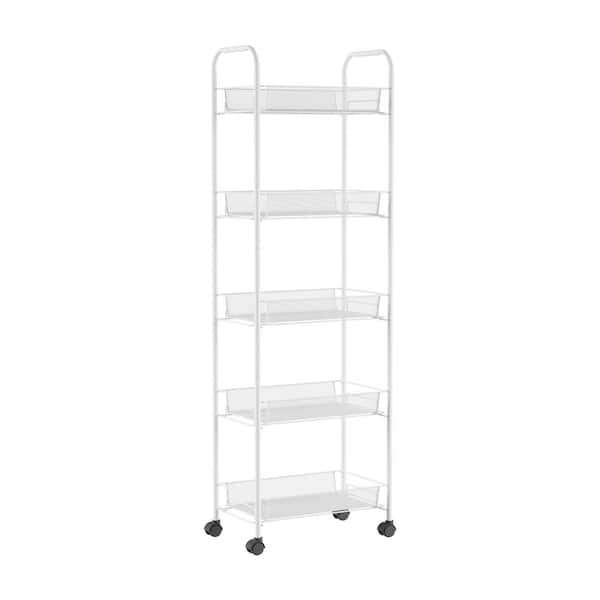 Narrow Storage Shelf Organizer Cart, 5 Tier Metal Shelving With Wheels