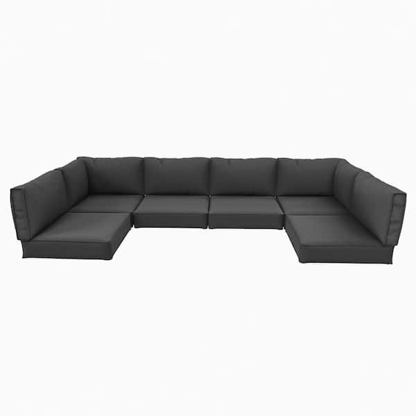 26 in. x 26 in. x 5 in. (14-Piece) Deep Seating Outdoor Lounge Chair Sectional Cushion Grey